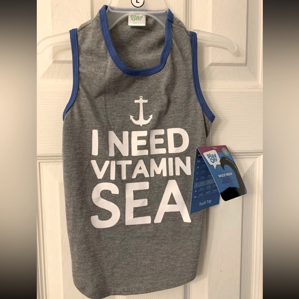 Summer Dog Pet Shirt-Large, Gray Tank Sea